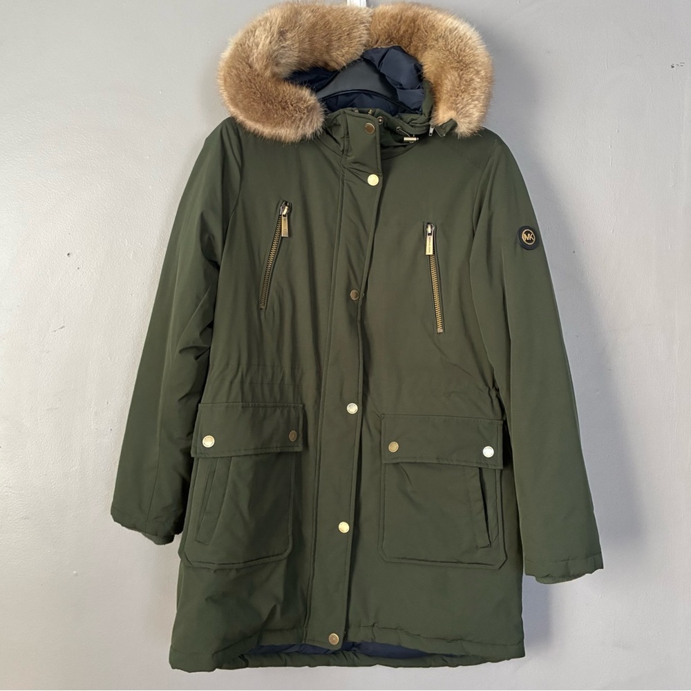 MICHAEL Michael Kors Down Filled Hooded Anorak Coat Parka Olive‎ Green Size S - Picture 2 of 16